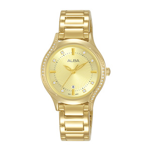 Alba Ladies Quartz 50M WR Dress Watch Champagne Dial Gold Case & Stainless S…