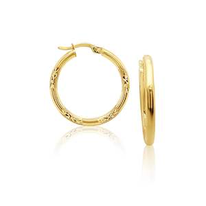 9ct Yellow Gold Silver Filled 20mm Diameter Cut Design Round Hoop Earrings