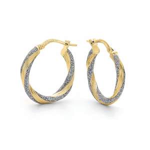 9ct Yellow Gold Silver Filled Twist Design Two Tone 20mm Hoop Earrings