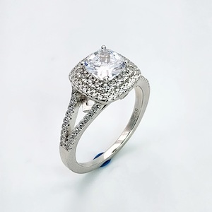 Sterling Silver Double Halo Split Shank Cubic Zirconia Engagement/Dress Ring