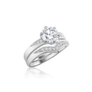 Sterling Silver Ladies 2 Piece Cubic Ziconia Bridal Set Ring