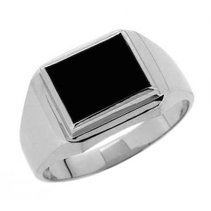 Sterling Silver 10 x 8mm Rectangle Black Onyx Gents Ring