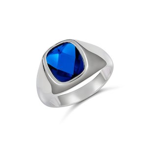 Sterling Silver 12 x 10mm Cushion Synthetic Blue Stone (Blue Spinel) Gents Ring