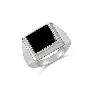 Sterling Silver 12 x 10mm Rectangle Black Onyx Gents Ring