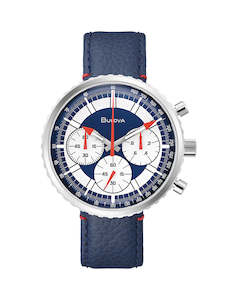 Bulova Gents Chronograph Blue/White Dial Blue Leather Strap Quartz Watch - 96A283