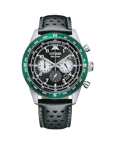 Jewellery: Citizen Eco-Drive Gents Leather Strap Chronograph 100M WR Watch - CA4558-16E