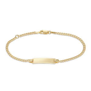 Jewellery: 9ct Yellow Gold Diamond Cut Concave Curb Link Kids ID Bracelet 16cm Long