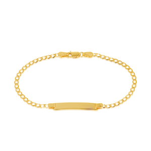 9ct Yellow Gold Diamond Cut Elongated Curb Link Kids ID Bracelet 16cm Long