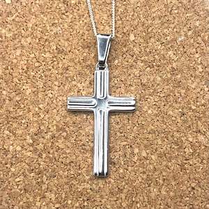 925 Silver Cross Designer Pendant 42mmx20mm with Chain