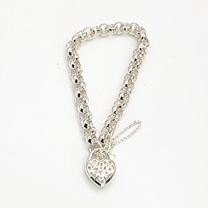 Sterling Silver 19cm Belcher Bracelet With Filigree Heart Padlock SKU-CYBA56