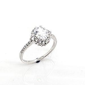 Sterling Silver Ladies Oval Cut Halo Cublic Zirconia Engagement Ring