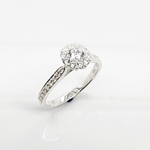 Jewellery: Sterling Silver Ladies Round Cut Halo Cublic Zirconia Engagement Ring