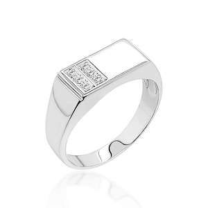 Sterling Silver Mens Wedding / Signet Ring with Cubic Zirconia Setting SKU D5360- S/S