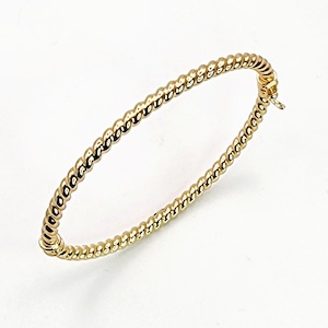 Jewellery: 9ct Yellow Gold 4mm Fancy Twist Round Tube Hinged Bangle