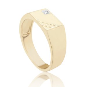 9ct Yellow Gold Diamond Set Gents Signet Ring