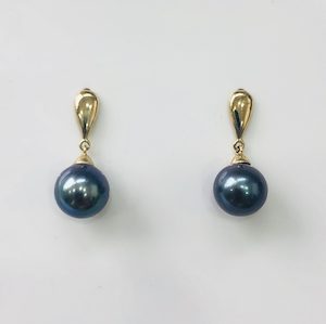 9ct Gold Drop Earrings With Black Tahitian Pearl - 02