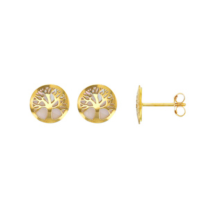 9ct Yellow Gold Tree of Life Stud Earrings with Mother of Pearl