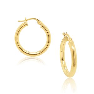 9ct Yellow Gold 15mm Diameter Plain Round Hoop Earrings SKU-5ER0013