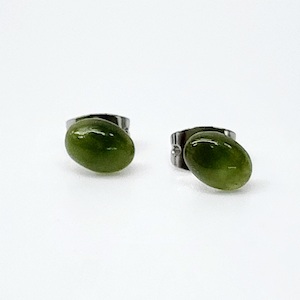 New Zealand Greenstone 5mm x 7mm Oval Stud Earrings in Surgical Steel