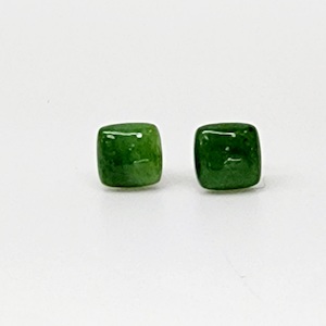 New Zealand Greenstone 8mm Square Dome Stud Earrings in Surgical Steel