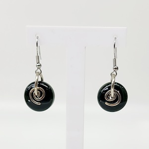 16mm Round NZ Greenstone Hook Earrings with Sterling Silver Koru