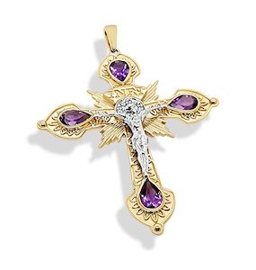 9ct Gold Crucific Cross with Amethyst & Diamond Setting