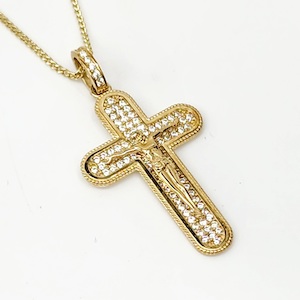 9ct Yellow Gold Crucifix Iced Out Cross Pendant with Cubic Zirconia