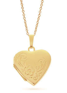 9ct Gold 20mm x 20mm Partly Engraved Heart Locket With Brushed Back