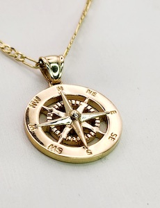 9ct Yellow Gold Large Compass Pendant, Journey to Follow Your Heart