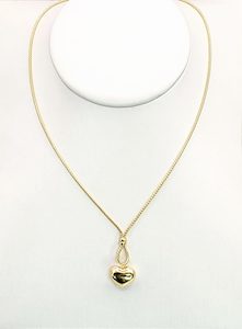 9ct Yellow Gold Lariat Style Necklace with Hanging Heart 42cm Long