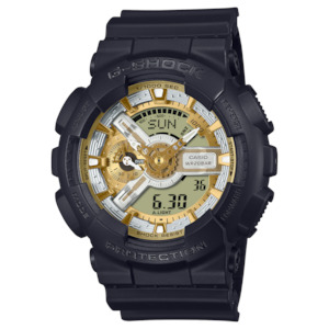 Casio G-Shock Rugged 200M WR Gold /Silver, Black Resin Band Watch - GA110CD-1A9