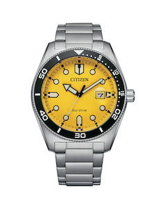 Citizen Eco-Drive Gents Stainless Steel with Yellow Dial Watch - AW1760-81Z