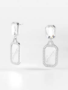 Guess 28mm Pendant Tag & Crystal Silver Plated Stud Earrings - JUBE01132 JWRHT/U