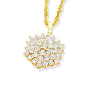 Large 9ct Yellow Gold Cluster Pendant with Cubic Zirconia Setting