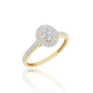 10ct Yellow Gold Halo Oval Engagement Ring with 0.25ct TW of Diamonds