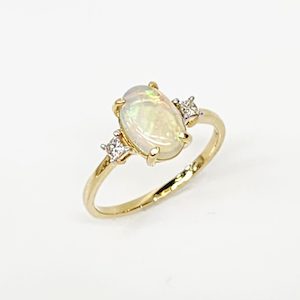 18ct Yellow Gold Oval Opal Ring with Diamond Accents