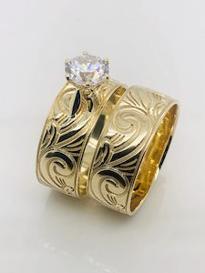 9ct Gold 2 Piece Hawaiian Design Ring Set