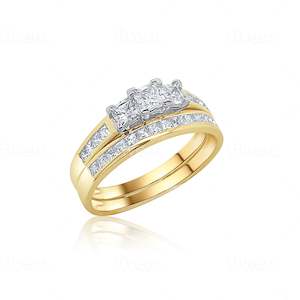 9ct Yellow Gold Cubic Zirconia Princess Cut Bridal Ring Set