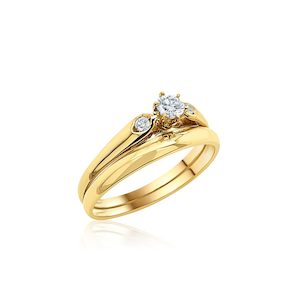 9ct Yellow Gold Ladies 2 Piece Cubic Ziconia 3 Stone Setting Wedding / Bridal Set