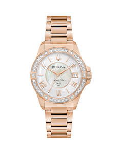 Bulova Marine Star Ladies Diamond Set Rose Gold Bracelet - 98r295