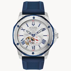 Bulova Marine Star Men's Automatic Blue Silicone Strap Watch - 98A225