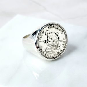 1964 One Shilling Coin Ring in Sterling Silver