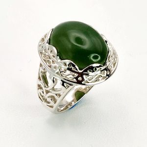 Sterling Silver Filigree Design Ring with Oval Greenstone