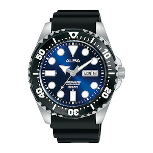 Alba Automatic Men's Divers 100M WR Blue Dial Stainless Steel Case Black Silicon…