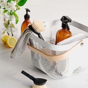 Plastic container, household: Mesh Basket With Bamboo Handle Square