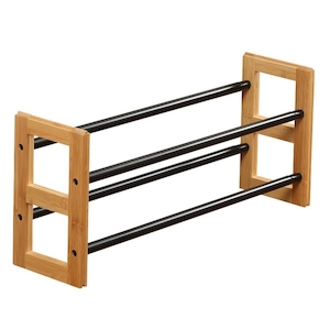 Shoe Rack 2 Tier Black & Bamboo Expanding