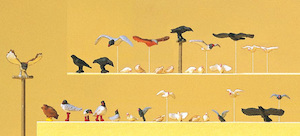 Preiser 10169 Birds Pigeons, Seagulls, Crows & Birds of Prey Figure Set HO Scale