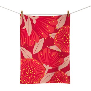 Bright Botanical Red Pohutukawa Tea Towel