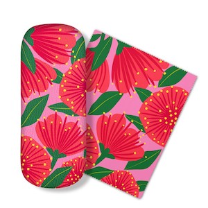 Bright Botanical Pink Pohutukawa Glasses Case