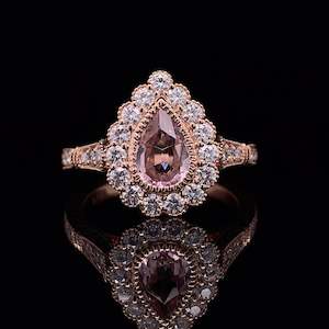 Natural Morganite & Moissanite Pear Vintage Ring